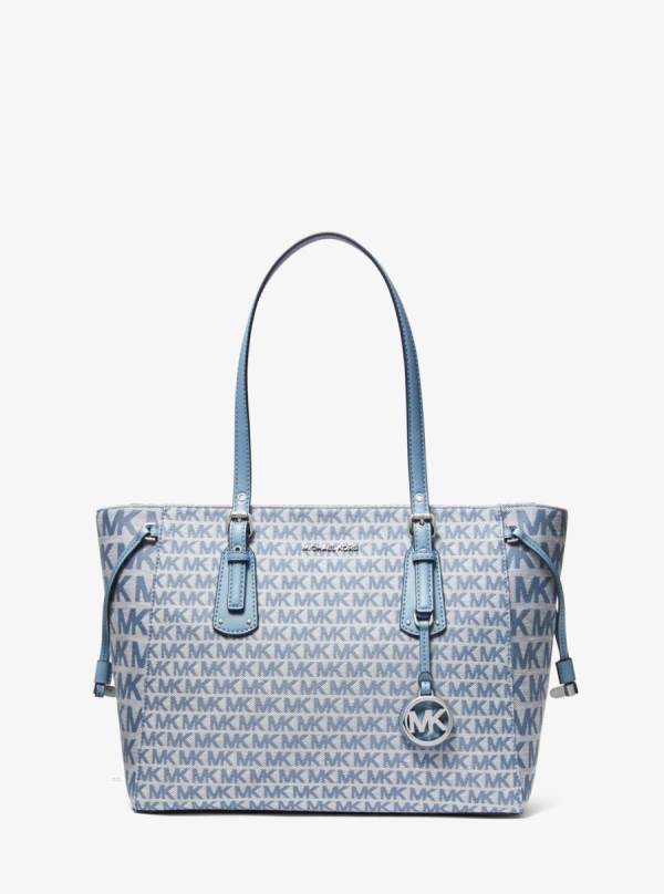 Damske Prenosná Taška Michael Kors Voyager Medium Logo Jacquard Námornícka Modrá - Kabelky Michael Kors Vypredaj | HZQLP-0851
